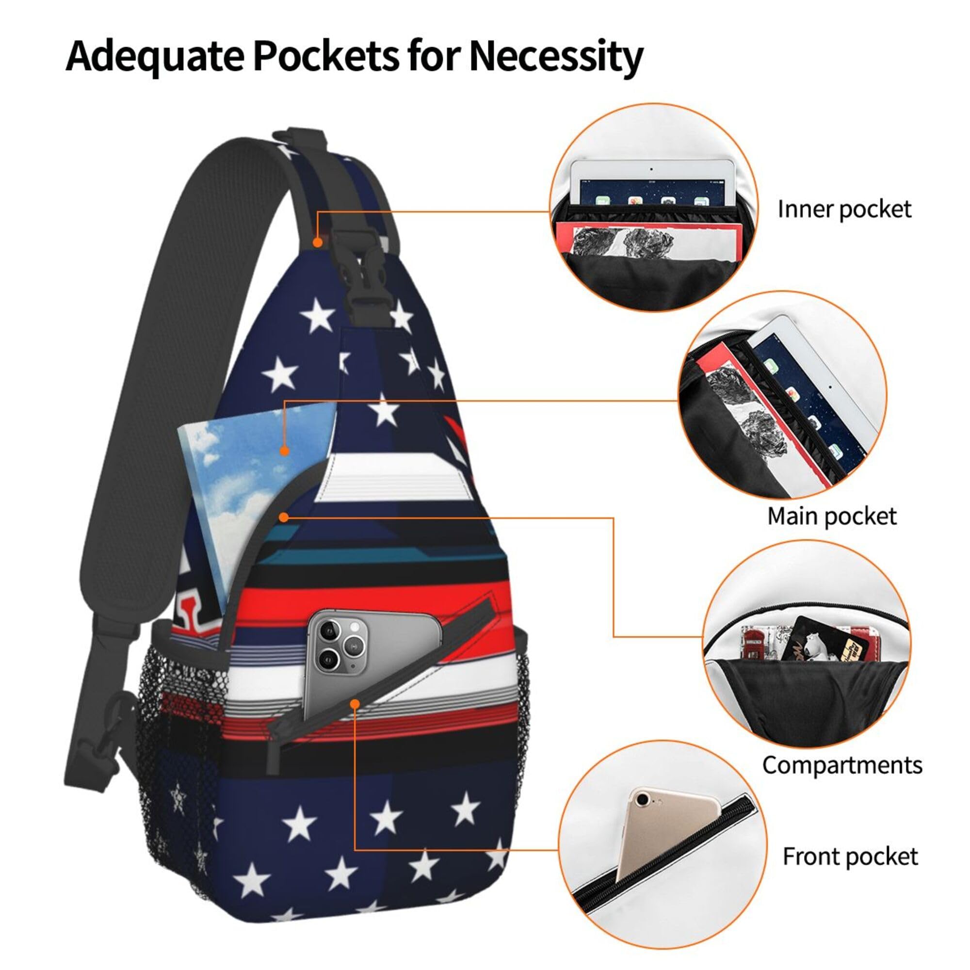 RIMENCH Anti-Theft Crossbody Sling Bag for Men Women Small Backpack One Shoulder Bag Chest Bag Sling Backpack (modern USA American flag pattern)