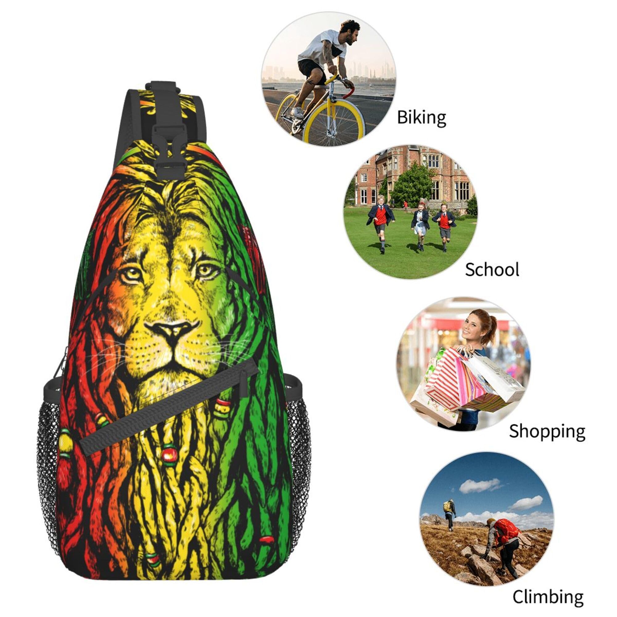 RIMENCH rasta rastafarian reggae earphone lion Sling Backpack Bag For Women Men Chest Bag Daypack Crossbody Backpack For Travel Sports Running Hiking