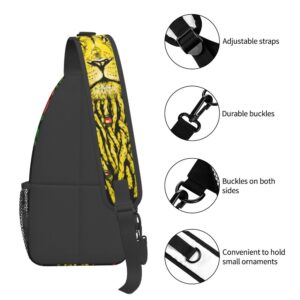 RIMENCH rasta rastafarian reggae earphone lion Sling Backpack Bag For Women Men Chest Bag Daypack Crossbody Backpack For Travel Sports Running Hiking