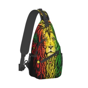 RIMENCH rasta rastafarian reggae earphone lion Sling Backpack Bag For Women Men Chest Bag Daypack Crossbody Backpack For Travel Sports Running Hiking