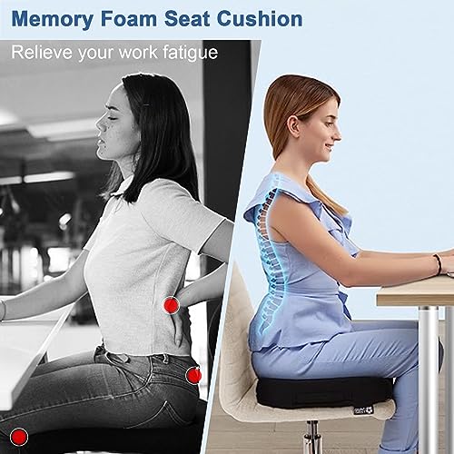 UOWGA Seat Cushion, Gel Cushion for Office Chair, Seat Cushion for Tailbone Pain, Back Pain Relief, Non-Slip Memory Foam Hip Pillow for Office Chair, Wheelchair, Driver's Seat (Black)