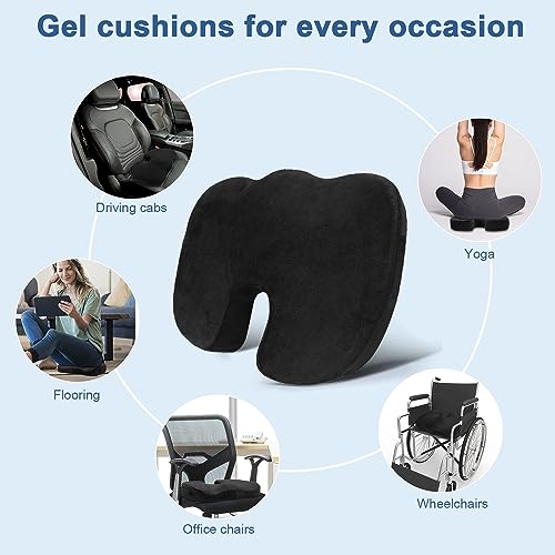 UOWGA Seat Cushion, Gel Cushion for Office Chair, Seat Cushion for Tailbone Pain, Back Pain Relief, Non-Slip Memory Foam Hip Pillow for Office Chair, Wheelchair, Driver's Seat (Black)