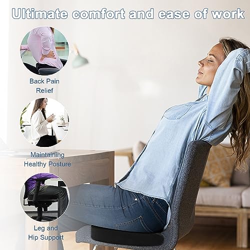 UOWGA Seat Cushion, Gel Cushion for Office Chair, Seat Cushion for Tailbone Pain, Back Pain Relief, Non-Slip Memory Foam Hip Pillow for Office Chair, Wheelchair, Driver's Seat (Black)
