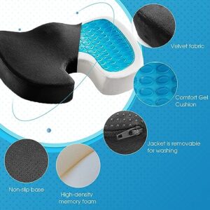 UOWGA Seat Cushion, Gel Cushion for Office Chair, Seat Cushion for Tailbone Pain, Back Pain Relief, Non-Slip Memory Foam Hip Pillow for Office Chair, Wheelchair, Driver's Seat (Black)