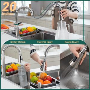 APPASO Kitchen Faucet with Soap Dispenser, Brushed Nickel Kitchen Faucet with Pull Down Sprayer (3 Modes), 304 Stainless Steel High Arc 360 Degree Swivel Single Handle Faucet for Kitchen Sink