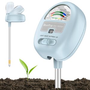 【upgraded 】 4-in-1 soil moisture meter, soil ph meter, soil tester for moisture, light,nutrients, ph,soil ph test kit, great for garden, lawn, farm, indoor & outdoor use ，no battery required（blue)