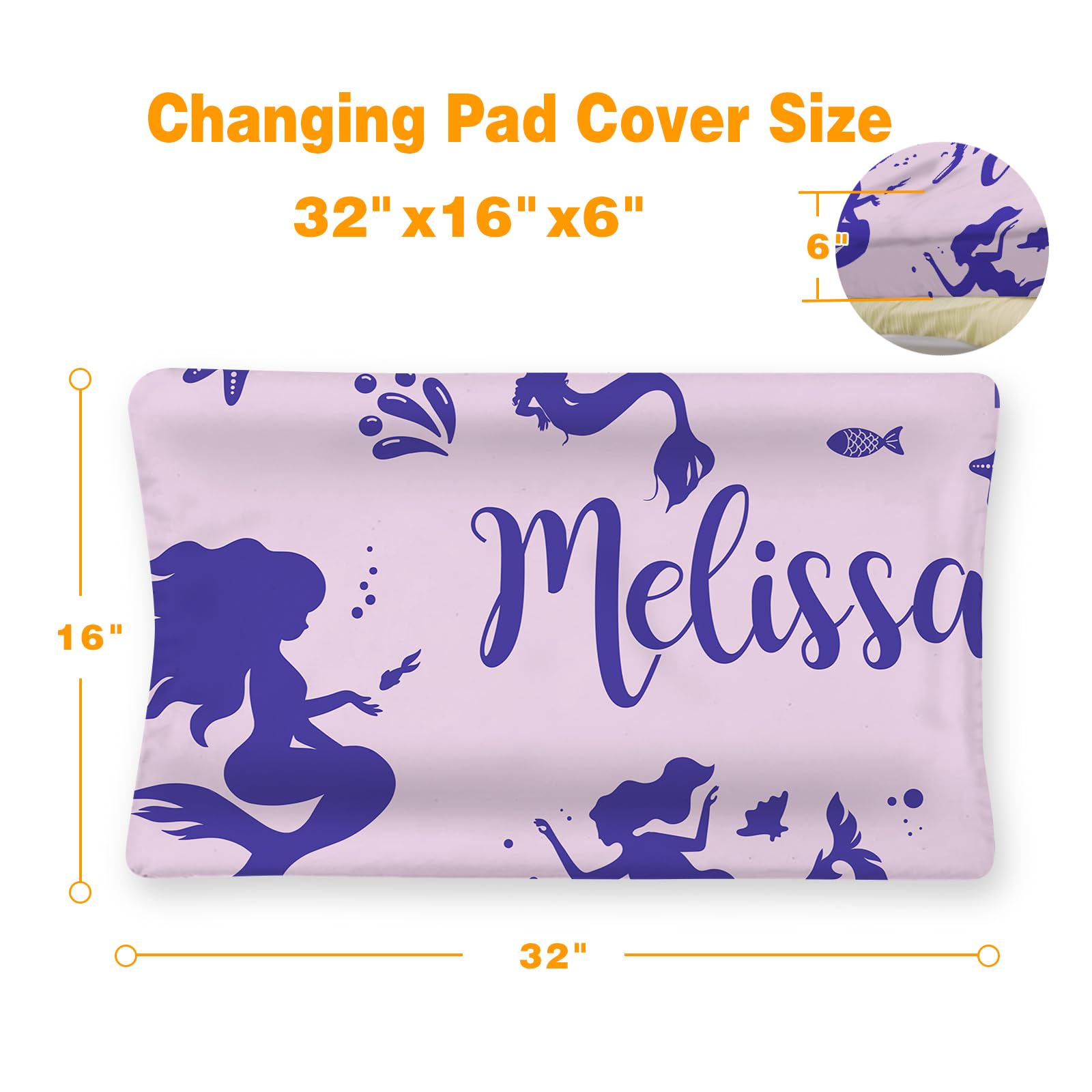 Custom Baby Changing Pad Covers - Mermaids Designs with Personalized Name - 2 Pack Jersey Knit Ultra Soft Diaper Changing Table Cover Set for Girls Gift Color02