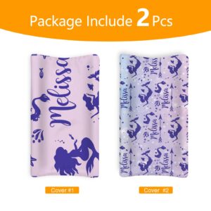 Custom Baby Changing Pad Covers - Mermaids Designs with Personalized Name - 2 Pack Jersey Knit Ultra Soft Diaper Changing Table Cover Set for Girls Gift Color02