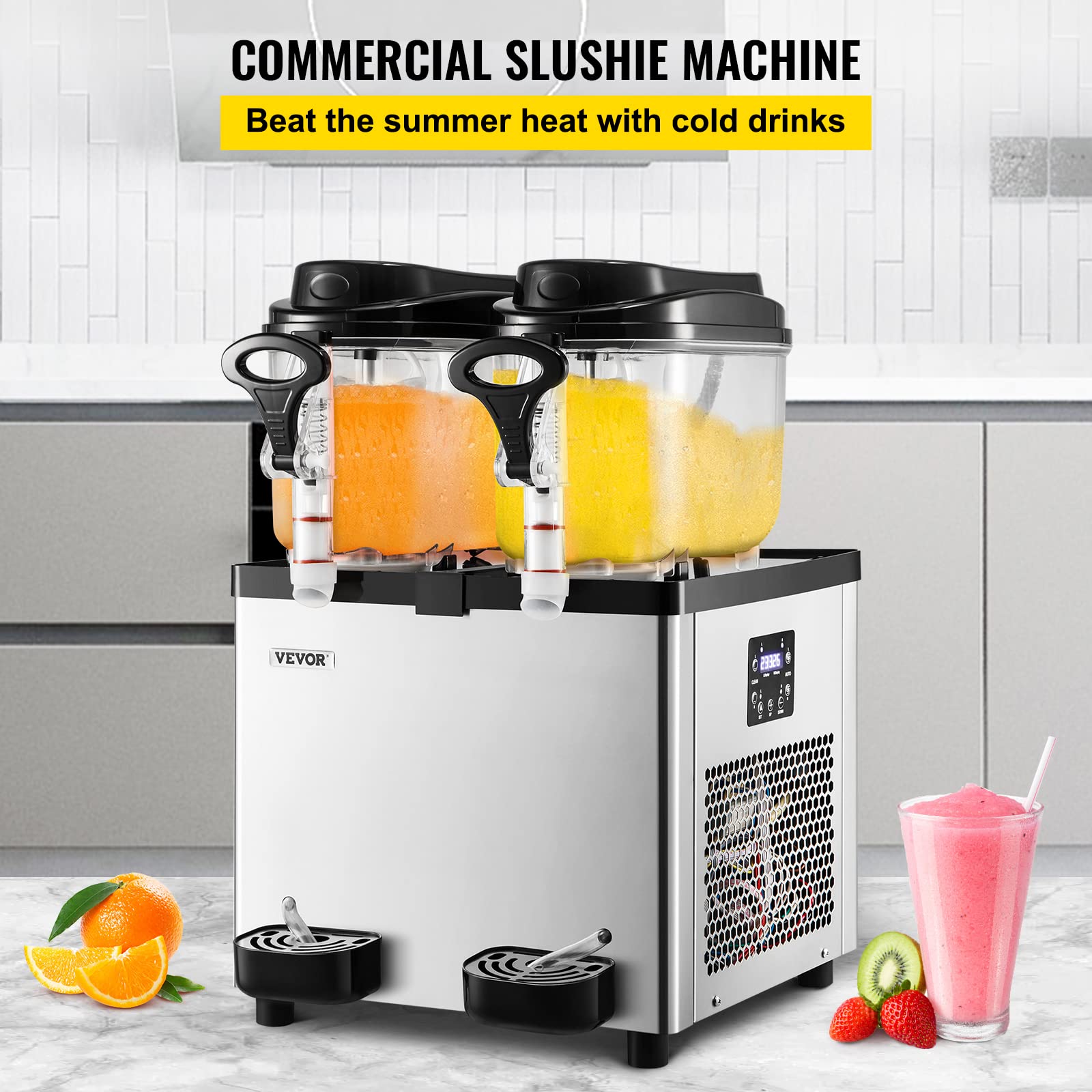 VEVOR Commercial Slushy Machine, 6 L x 2 Tanks 50 Cups Margarita Machine, 700W 110V Stainless Steel Smoothie Frozen Drink Maker, Perfect for Supermarkets Cafes Restaurants Bars and Home Use, Silver