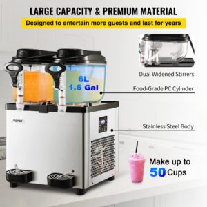 VEVOR Commercial Slushy Machine, 6 L x 2 Tanks 50 Cups Margarita Machine, 700W 110V Stainless Steel Smoothie Frozen Drink Maker, Perfect for Supermarkets Cafes Restaurants Bars and Home Use, Silver