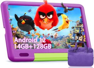 aoyodkg tablet 9 inch, android 12 tablet, 14gb ram 128gb rom, 2.4g/5g wifi tablet with shockproof case, parental control, bluetooth, educational, dual camera, games, purple