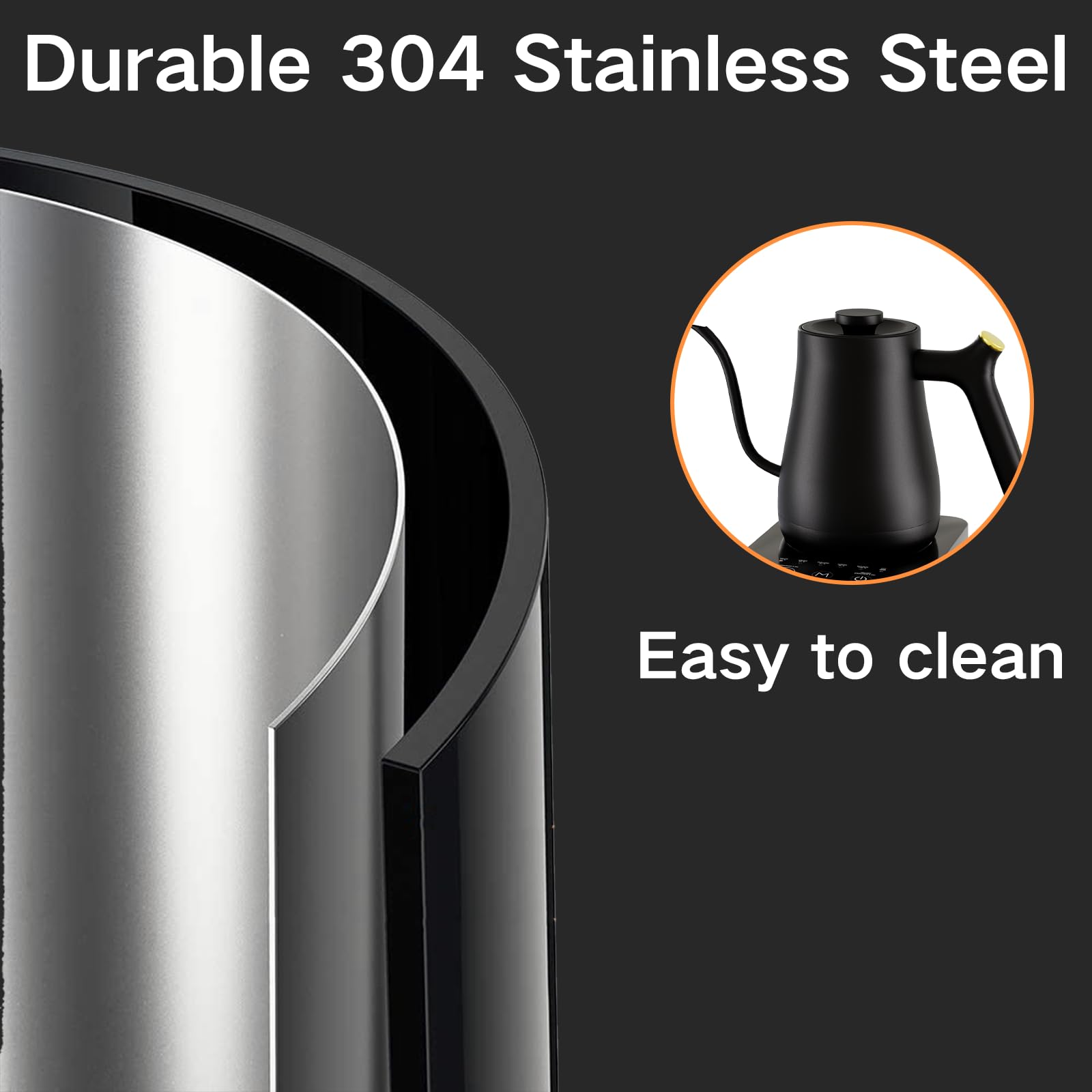 Electric Kettle with 5 Variable Presets,1200W Pour Over Coffee Kettle for Coffee & Tea, 27Oz Gooseneck Water Heater Electric with Auto Shutoff Boil-Dry Protection, 0.8L, Black