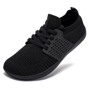 hobibear wide minimalist barefoot shoes mens womens walking sneakers shoes | zero drop sole | optimal relaxation (all black,women 8.5 wide/men 7 wide)