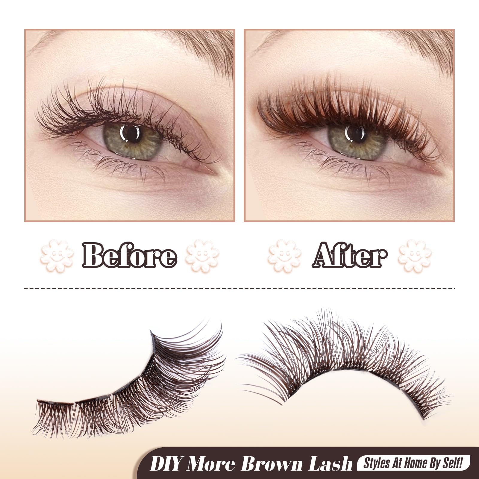 Lash Extension Kit Brown Lash Clusters with Brown Bond and Seal DIY Eyelash Extension Kit Natural Look 8-16mm Lash Clusters Kit DIY at Home by Yawamica