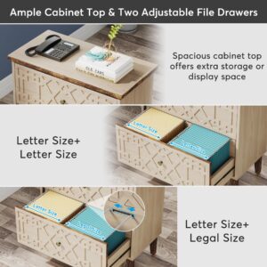 Tribesigns 2 Drawer Lateral File Cabinet, Office Filing Cabinet for A4 / Letter Size/Legal Size Files, Wood Storage Cabinet Printer Stand for Home Office, Living Room, Beige