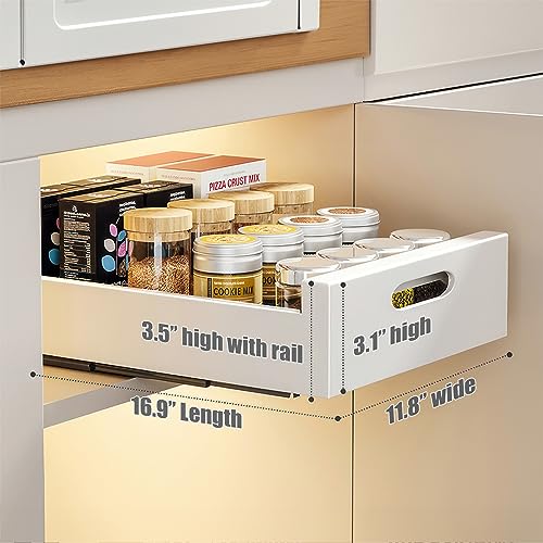 Pull Out Cabinet Organizer, Fixed with Adhesive Film, Slide Out Pantry Shelves, Pull-Out Drawers, Sliding Under Sink Storage Organization, for Kitchen, Living Room, Bathroom, 16.9"D x 11.8"W x 3.1"H