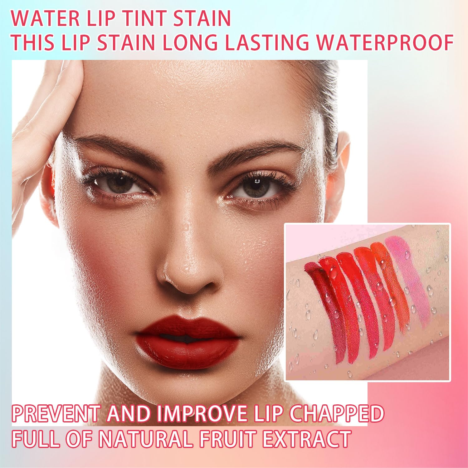 3 Colors Water Lip Tint Stain Set, Velvet Color Lip Tint Watery Lip Stain,Lip & Cheek Tint Moisturizing Mini Liquid Lipstick, Weightless & Non-sticky Finish Long-lasting Waterproof Lip Tint (Set A)