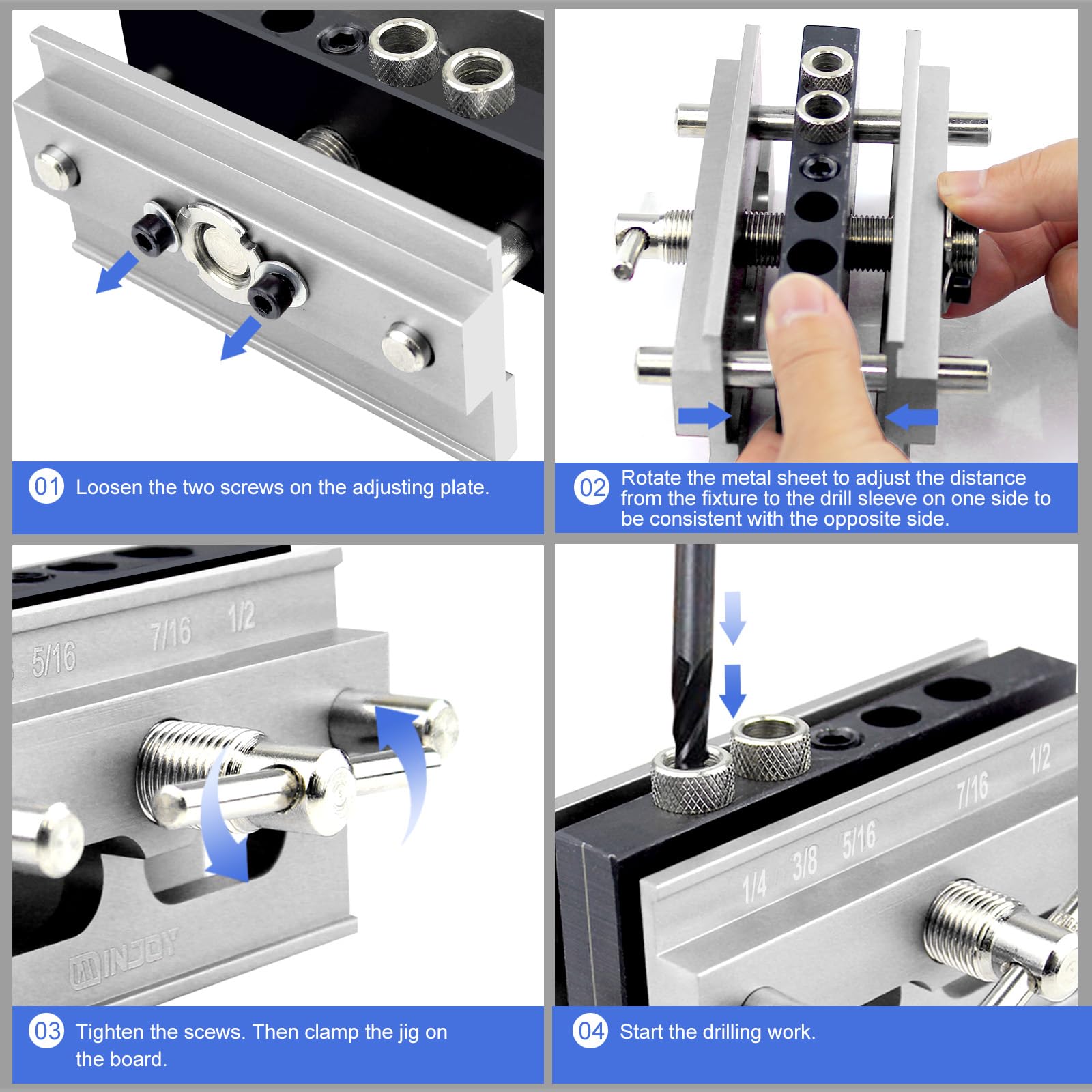 IMINJOY Self Centering Dowel Jig, Wood Dowel Drill Guide Tool with Step Drill Guide Bushings Set, Biscuit Joiner Woodworking Tools Drill Jig for Cabinets