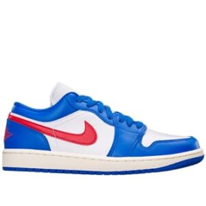 Nike Jordan Women's Air Jordan 1 Low Sneakers (Sport Blue/Grym Red-White-Sail, 8.5)