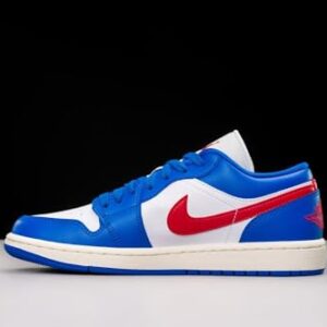 Nike Jordan Women's Air Jordan 1 Low Sneakers (Sport Blue/Grym Red-White-Sail, 8.5)