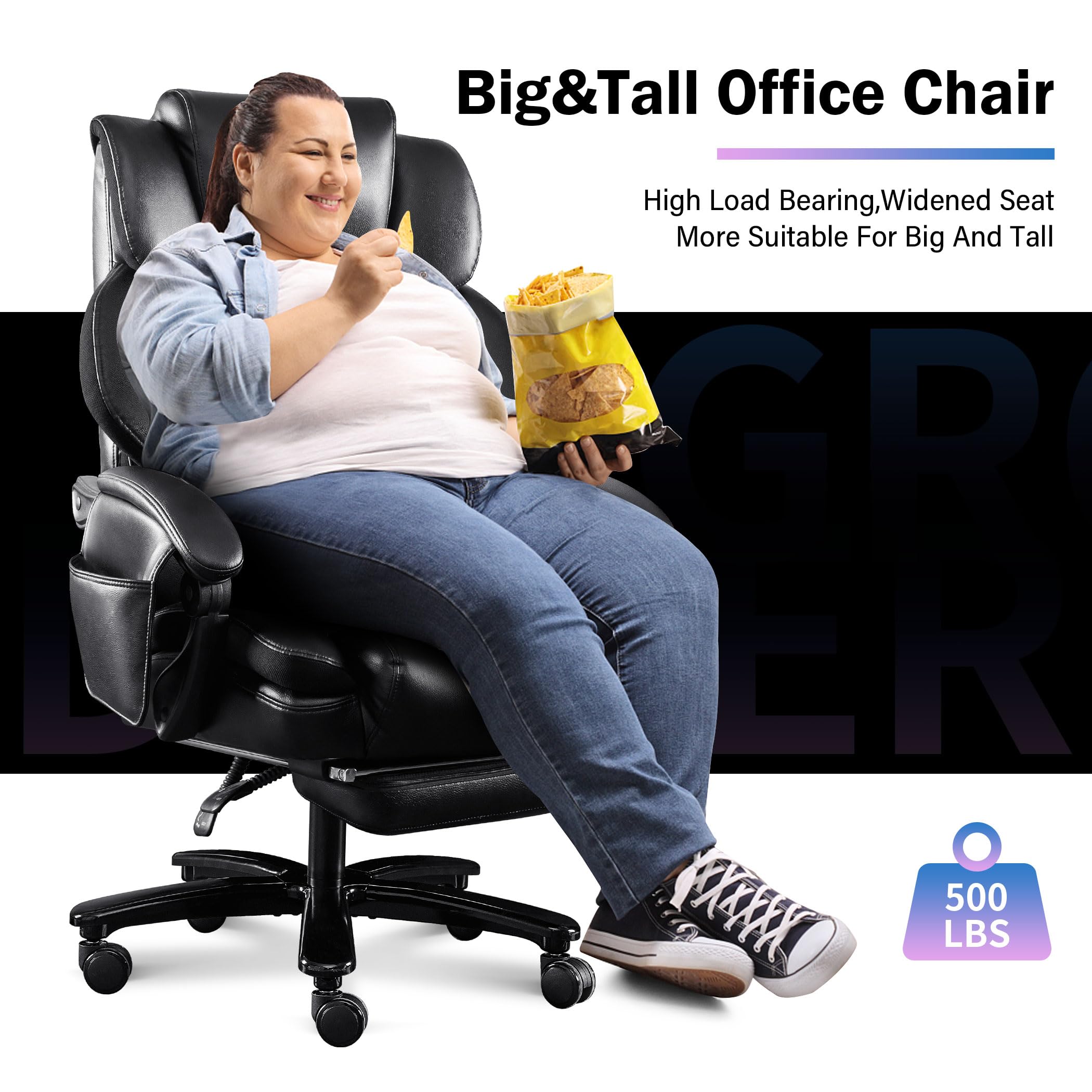 Big and Tall Office Chair 500lbs with 3D Rolling Massage Lumbar Cushion Executive Office Chair High Back Reclining Office Chair with Footrest Wide Seat Breathable Back Support Home Office Desk Chairs