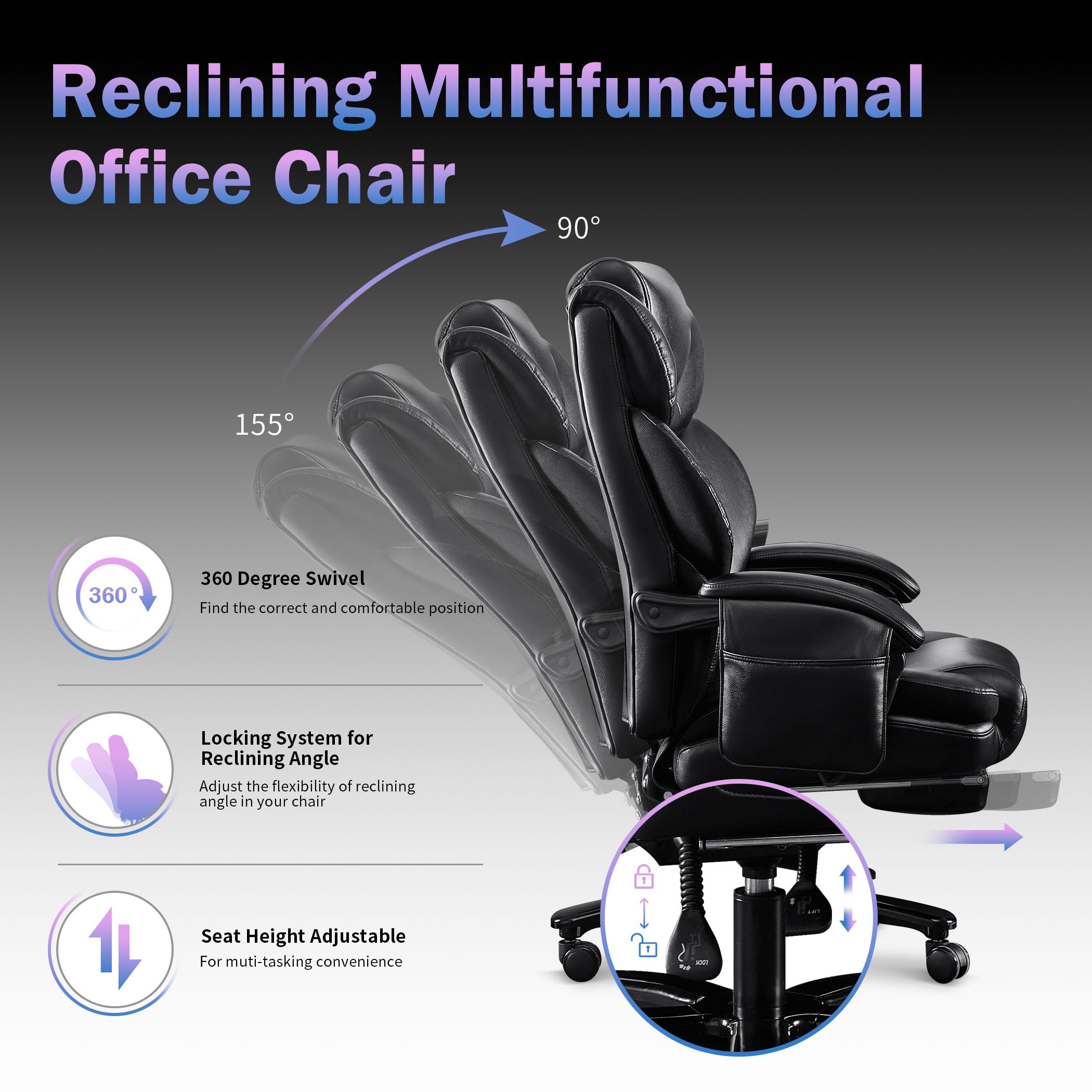 Big and Tall Office Chair 500lbs with 3D Rolling Massage Lumbar Cushion Executive Office Chair High Back Reclining Office Chair with Footrest Wide Seat Breathable Back Support Home Office Desk Chairs