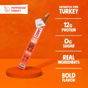 Chomps Pepperoni Turkey Jerky Meat Snack Sticks 10-Pack - Keto, Paleo, Low Carb, Whole30 Approved, 12g Lean Meat Protein, Gluten Free, Antibiotic Free, Zero Sugar Food