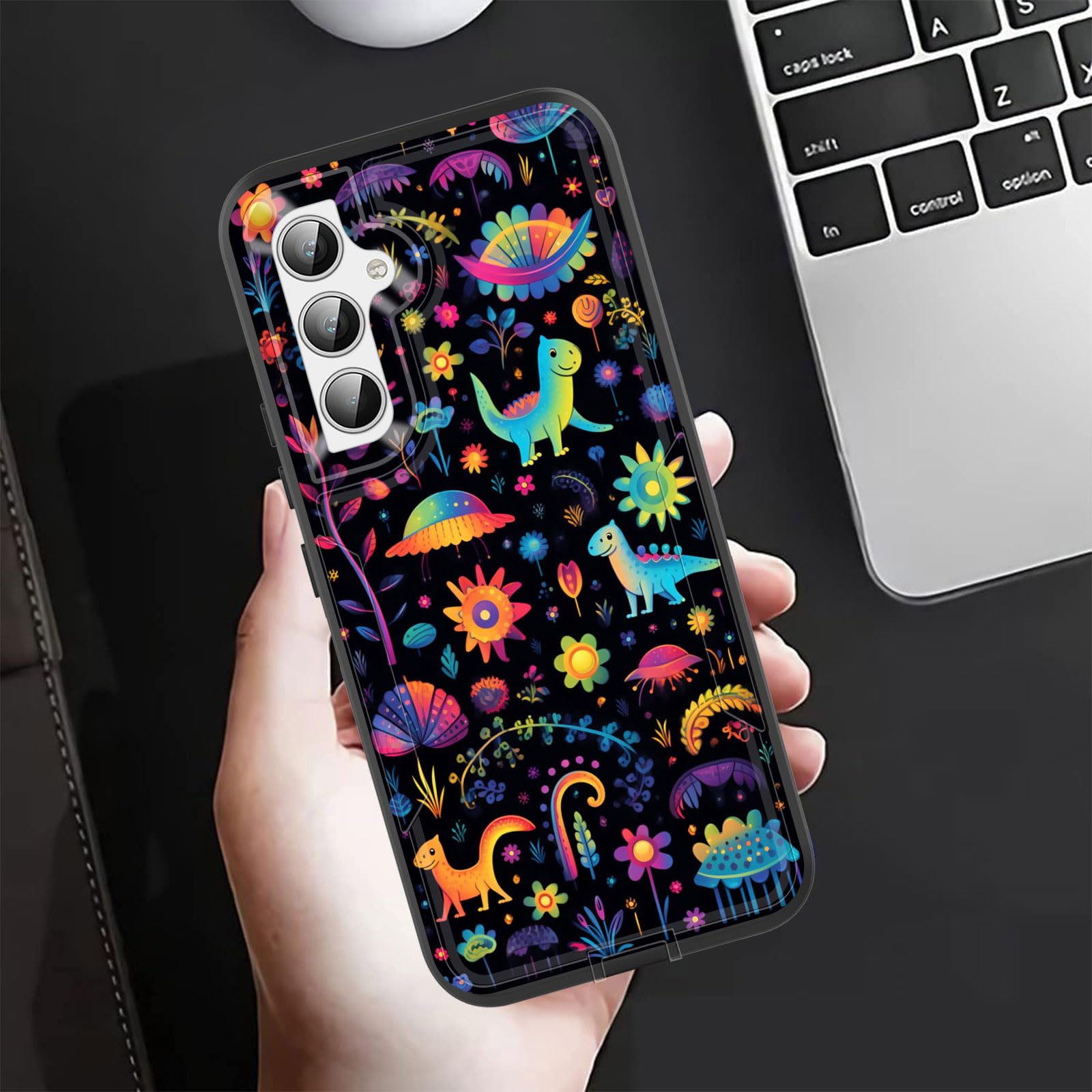 BFUKVOU for Galaxy A54 5G Case,Dual Layer Hybrid (Magnetic Mount Friendly) Shockproof Drop Protection Impact Phone Cover Case for Samsung Galaxy A54 5G 6.4 inch,Cute Joyful Dinosaur
