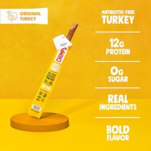 Chomps Original Turkey Jerky Meat Snack Sticks 10-Pack - Keto, Paleo, Low Carb, Whole30 Approved, 12g Lean Meat Protein, Gluten Free, Antibiotic Free, Zero Sugar Food