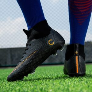 YinQi Men's and Women's Indoor/Outdoor Football Boots Shoes Men's Socks Spikes Football Outdoor Professional Training Splint Shoes Sports Competition Sports Shoes, Training TF/AG Black TF 48