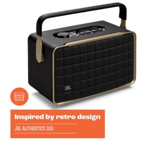 JBL Authentics 300 - Retro Style Wireless Bluetooth/WiFi Home Speaker, Built in Battery (4800mAh), Music Streaming Services via Built-in Wi-Fi, Built in Alexa and Google Assistant