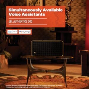 JBL Authentics 500 - Retro Style Home Speaker with Bluetooth, Voice Control, and Dolby Atmos, Multi Room Playback, Built in Alexa and Google Assistant, Automatic self tuning