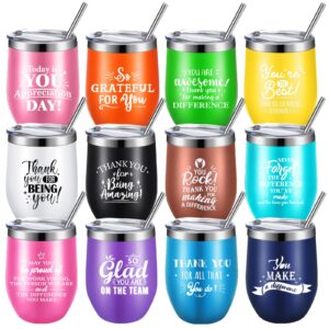 uiifan 12 pcs appreciation employee gifts wine tumbler bulk thank you team gift for staff office coworker women men 12 oz inspirational stainless steel insulated tumbler with straw