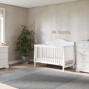 Child Craft Camden Crib, Dresser and Chest Nursery Set, 3-Piece, Includes 4-in-1 Convertible Crib, Dresser and Chest, Grows with Your Baby (Matte White)