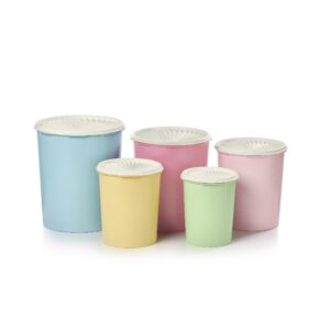 tupperware heritage collection 10 piece nested canister set in vintage colors - dishwasher safe & bpa free - (5 containers + 5 lids)