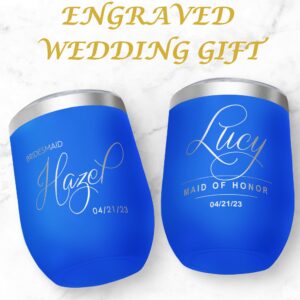Personalized Wine Tumbler with Lid – Wine Glass Travel Mugs Insulated for Hot and Cold – Custom Leak Proof Tumbler Cups – Engraved Wedding Gifts for Newlyweds, Anniversary (Blue)