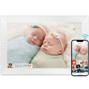 frameo digital photo frame 10.1 inch with 32g internal storage smart wifi digital picture frame, 1280x800 ips touch screen motion sensor auto-rotation share photos and videos instantly via frameo app