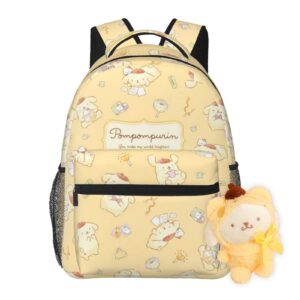 rodes pompompurin kawaii casual backpack with cute keychain cartoon anime characters large capacity laptop backpack travel daypack unisex double shoulder strap bag