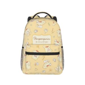 RODES Pompompurin Kawaii Casual Backpack With Cute Keychain Cartoon Anime Characters Large Capacity Laptop Backpack Travel Daypack Unisex Double Shoulder Strap Bag