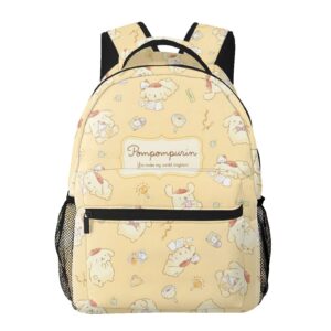 RODES Pompompurin Kawaii Casual Backpack With Cute Keychain Cartoon Anime Characters Large Capacity Laptop Backpack Travel Daypack Unisex Double Shoulder Strap Bag