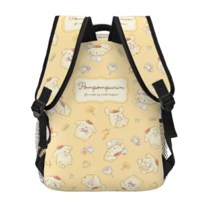 RODES Pompompurin Kawaii Casual Backpack With Cute Keychain Cartoon Anime Characters Large Capacity Laptop Backpack Travel Daypack Unisex Double Shoulder Strap Bag