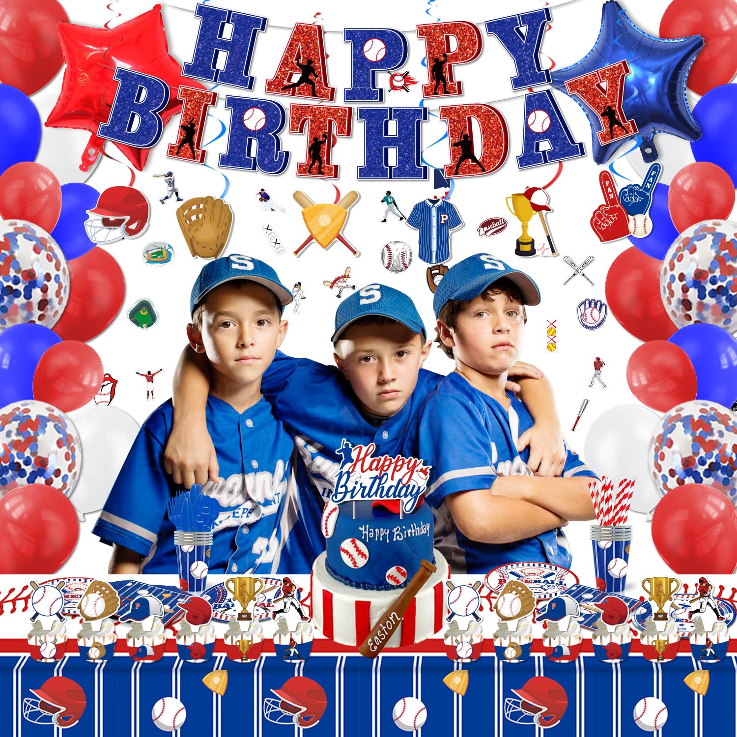 Baseball Birthday Party Supplies 207 Pcs Baseball Party Decorations for Girls Baby - Banner, Plates, Cups, Napkins, Utensils, Cake, Cupcake Toppers, Cupcakes Wrappers, Balloons, Tablecloth Serves 16