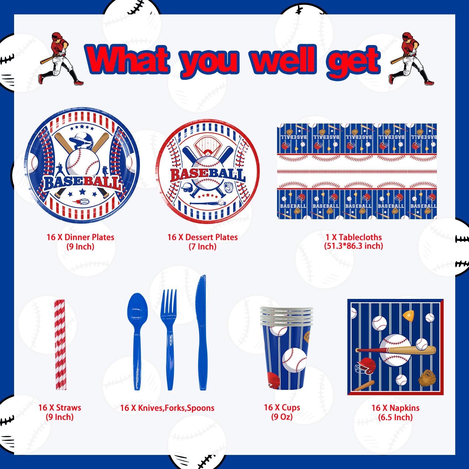 Baseball Birthday Party Supplies 207 Pcs Baseball Party Decorations for Girls Baby - Banner, Plates, Cups, Napkins, Utensils, Cake, Cupcake Toppers, Cupcakes Wrappers, Balloons, Tablecloth Serves 16