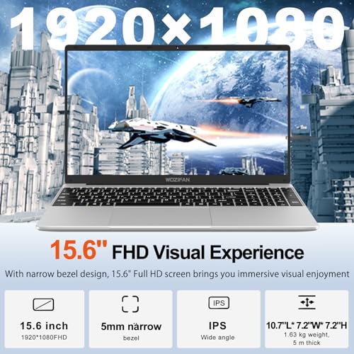 WOZIFAN 15.6 Inch Laptop Computer 6GB DDR4 256GB SSD 1920x1080 IPS Display Win 11 Laptop Celeron J4105 1.5Ghz(Up to 2.5Ghz) 4-Core Processor Notebook 2.4G+5G WiFi BT4.2 Adapter Wireless Mouse-Silver