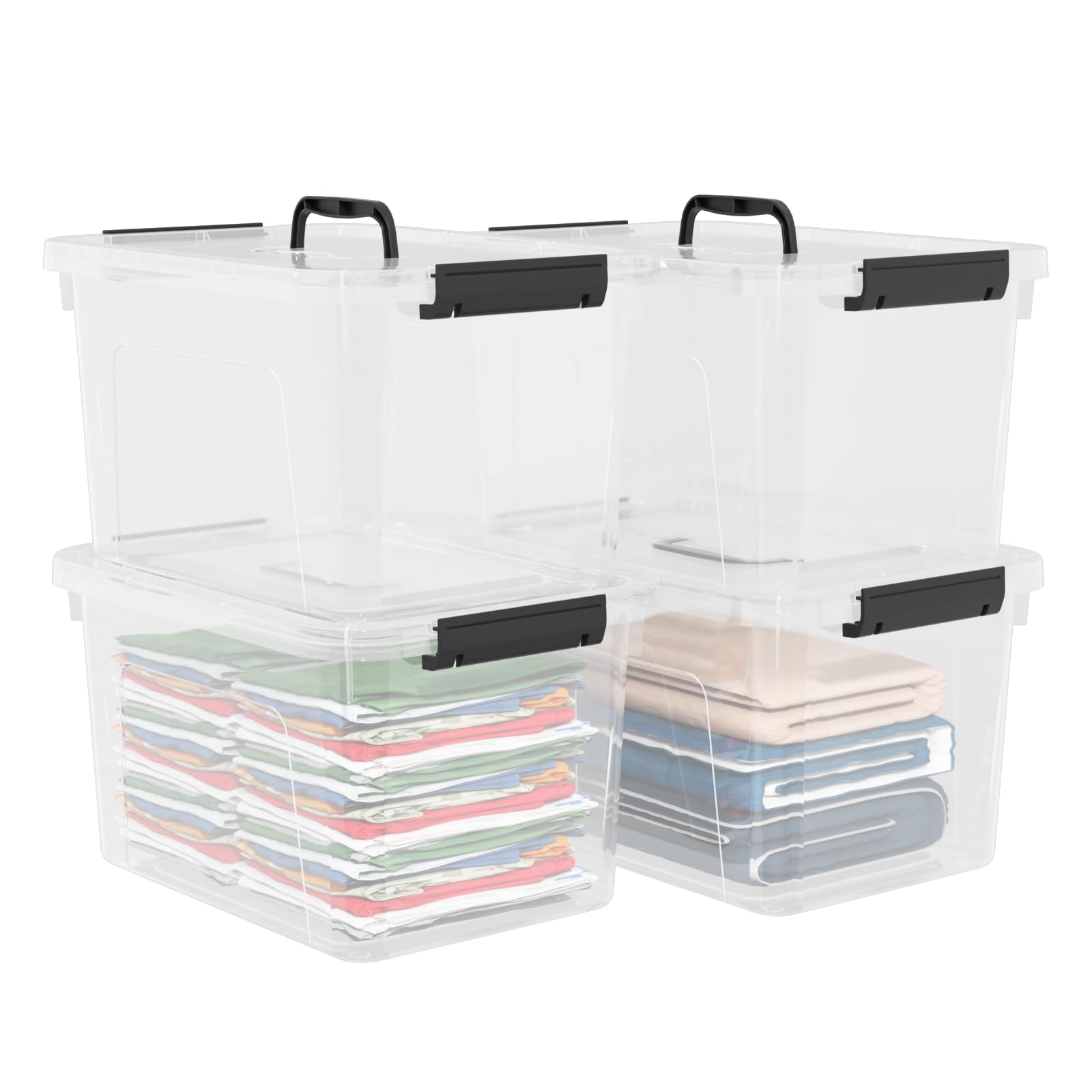 Yesdate 17.5 L Plastic Storage Bin with Lids, Clear Latching Box, 4 Packs