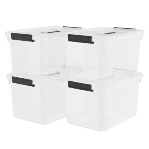 Yesdate 17.5 L Plastic Storage Bin with Lids, Clear Latching Box, 4 Packs