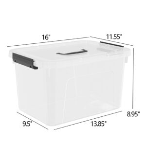 Yesdate 17.5 L Plastic Storage Bin with Lids, Clear Latching Box, 4 Packs