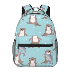 rimench backpack friendly rucksack cool laptop backpack big capacity book bags anti-theft cute otter fish pattern daypack
