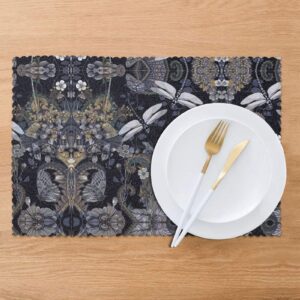 Placemats, Dragonflies Grey Print Placemats Set of 6, Heat Resistant Place Mats, Washable Table Mats