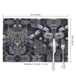 Placemats, Dragonflies Grey Print Placemats Set of 6, Heat Resistant Place Mats, Washable Table Mats